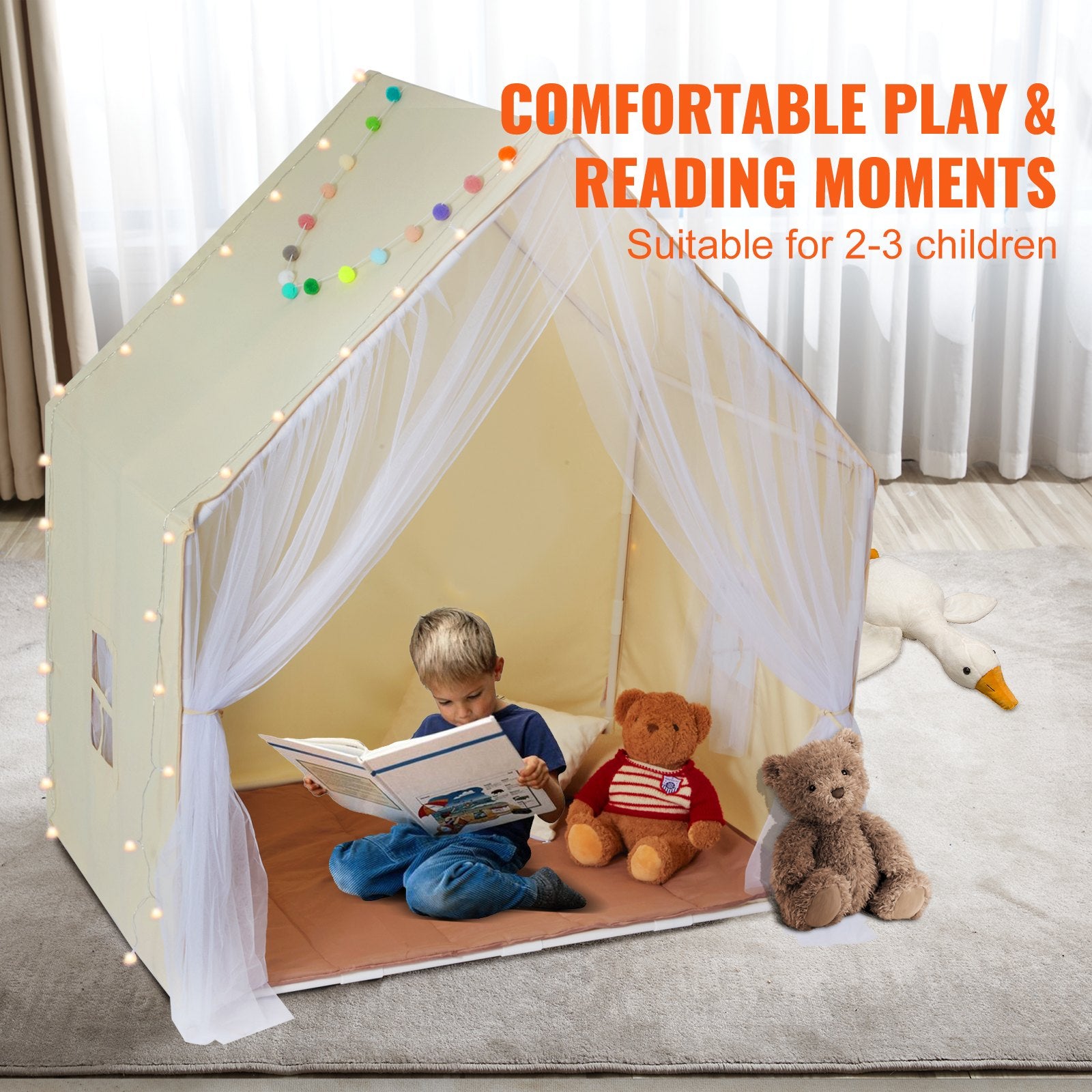 Kids Play Tent, Kids Tent for Kids 1-5 Years Old, Toddler Tent with Mat and Tent Lamp, Tent for Kids with Windows for Indoor and Outdoor, Yurt Tent for Boys and Girls, Beige - Image 6