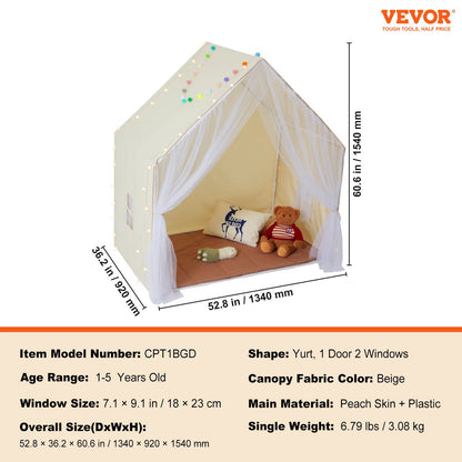 Kids Play Tent, Kids Tent for Kids 1-5 Years Old, Toddler Tent with Mat and Tent Lamp, Tent for Kids with Windows for Indoor and Outdoor, Yurt Tent for Boys and Girls, Beige - Image 7