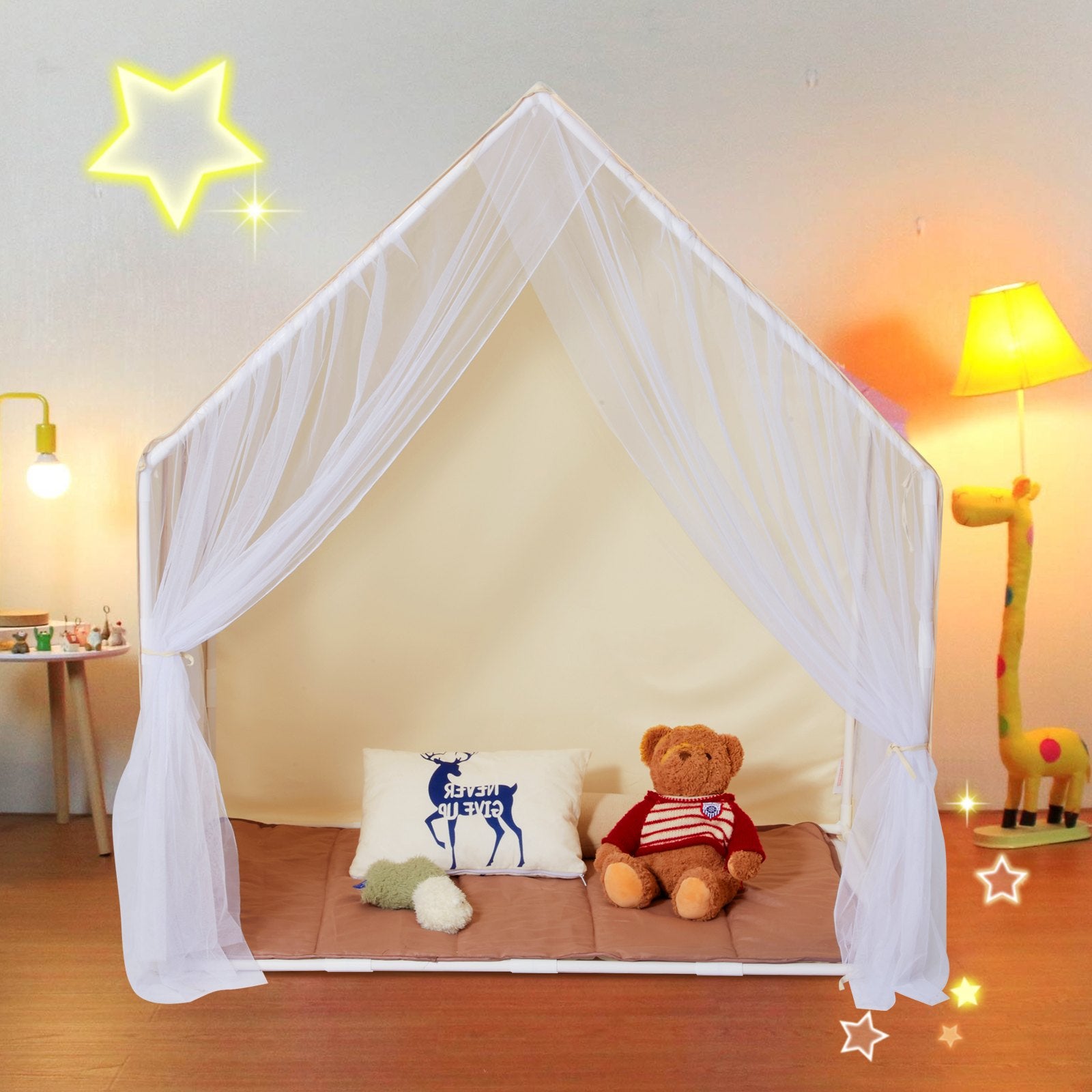 Kids Play Tent, Kids Tent for Kids 1-5 Years Old, Toddler Tent with Mat and Tent Lamp, Tent for Kids with Windows for Indoor and Outdoor, Yurt Tent for Boys and Girls, Beige - Image 8