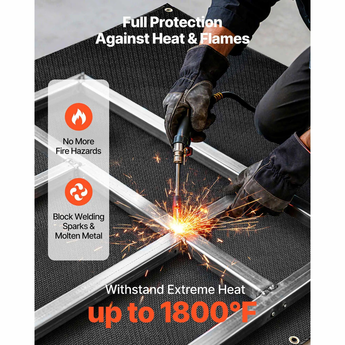Welding Blanket, 1829mm x 2438mm Silicone Coated Fiberglass Welding Blanket, 1800°F Heat Resistant Safety Protection Blankets, Flame Retardant Fireproof Insulation Mat with Metal Grommets - Image 2