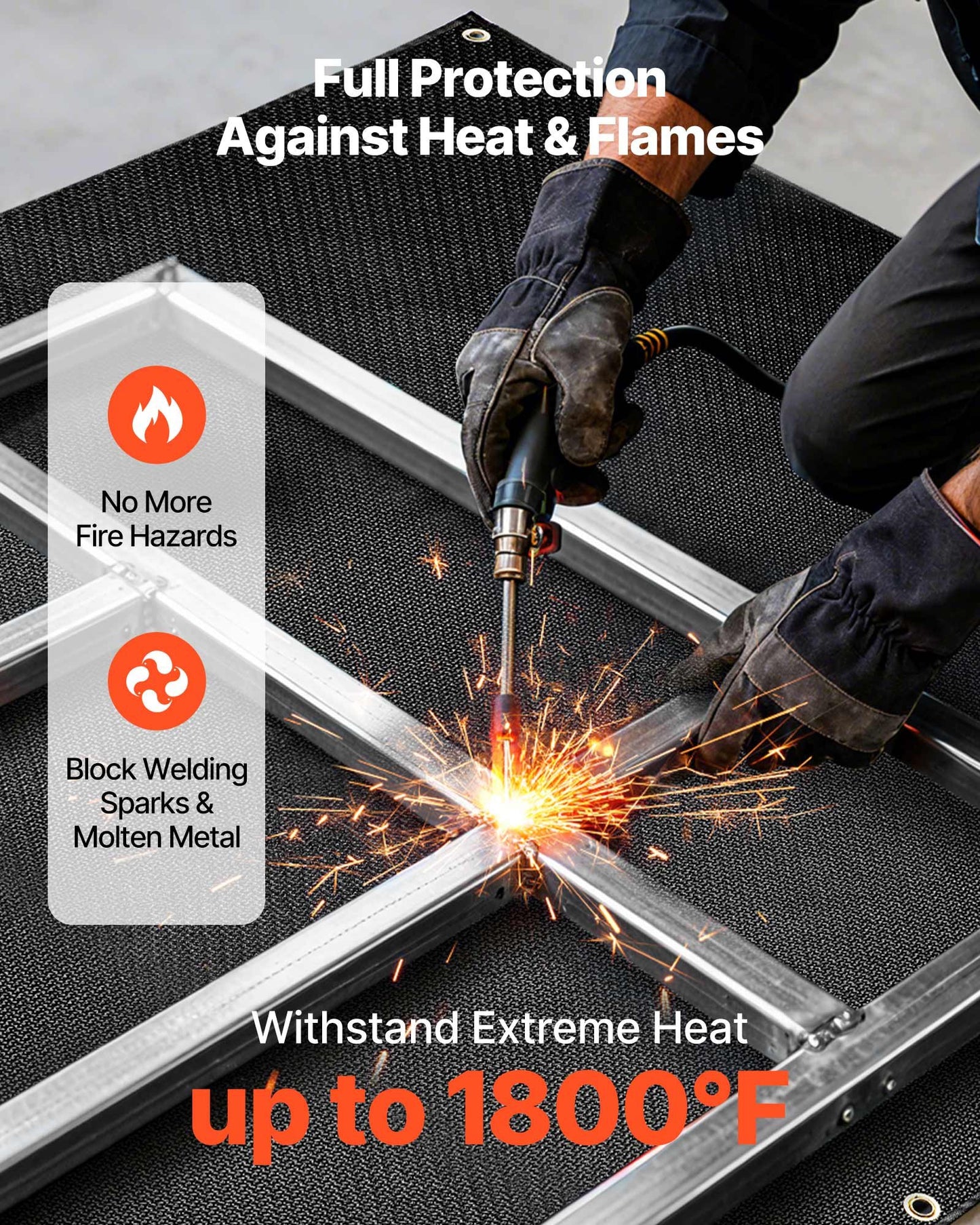 Welding Blanket, 1219mm x 1829mm Silicone Coated Fiberglass Welding Blanket, 1800°F Heat Resistant Safety Protection Blankets, Flame Retardant Fireproof Insulation Mat with Metal Grommets - Image 2