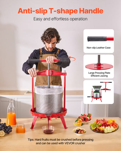 3.69 Gal/14L Fruit Wine Press, Stainless Steel Basket with Cross-beam and Triangular Structure, Manual Juice Maker, Cider Apple Grape Tincture Making Press with T-Handle for Kitchen Home - Image 3