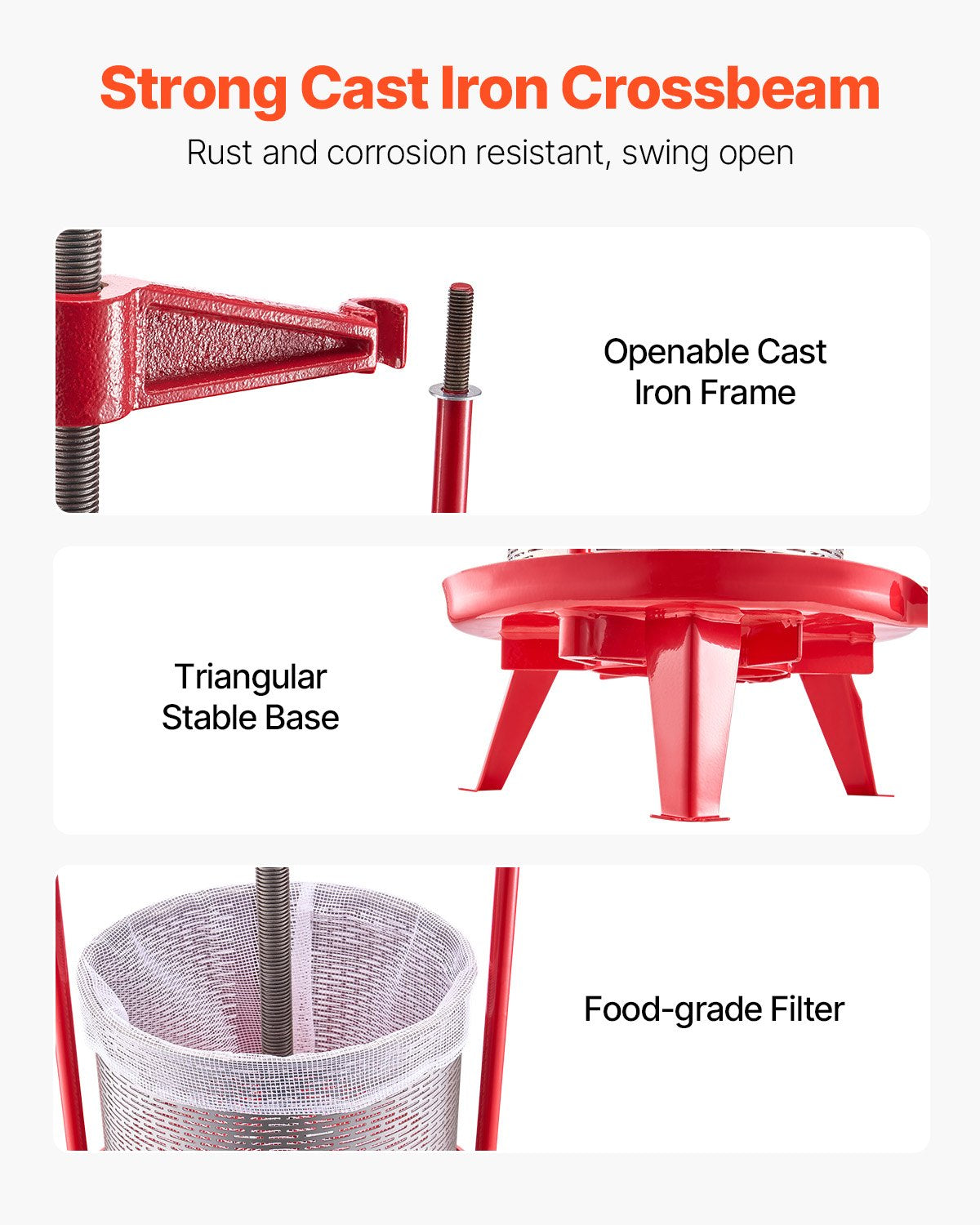 3.69 Gal/14L Fruit Wine Press, Stainless Steel Basket with Cross-beam and Triangular Structure, Manual Juice Maker, Cider Apple Grape Tincture Making Press with T-Handle for Kitchen Home - Image 4