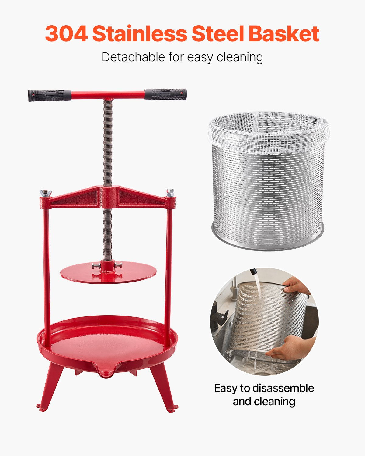 3.69 Gal/14L Fruit Wine Press, Stainless Steel Basket with Cross-beam and Triangular Structure, Manual Juice Maker, Cider Apple Grape Tincture Making Press with T-Handle for Kitchen Home - Image 5