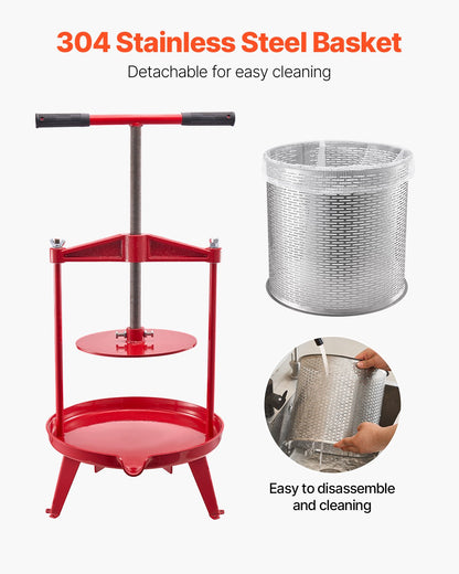 3.69 Gal/14L Fruit Wine Press, Stainless Steel Basket with Cross-beam and Triangular Structure, Manual Juice Maker, Cider Apple Grape Tincture Making Press with T-Handle for Kitchen Home - Image 5
