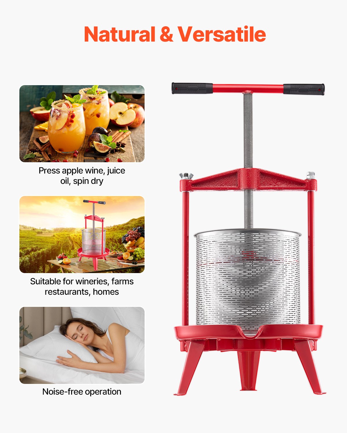 3.69 Gal/14L Fruit Wine Press, Stainless Steel Basket with Cross-beam and Triangular Structure, Manual Juice Maker, Cider Apple Grape Tincture Making Press with T-Handle for Kitchen Home - Image 6