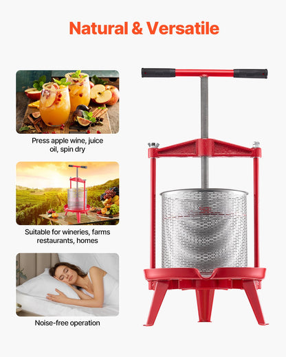 3.69 Gal/14L Fruit Wine Press, Stainless Steel Basket with Cross-beam and Triangular Structure, Manual Juice Maker, Cider Apple Grape Tincture Making Press with T-Handle for Kitchen Home - Image 6
