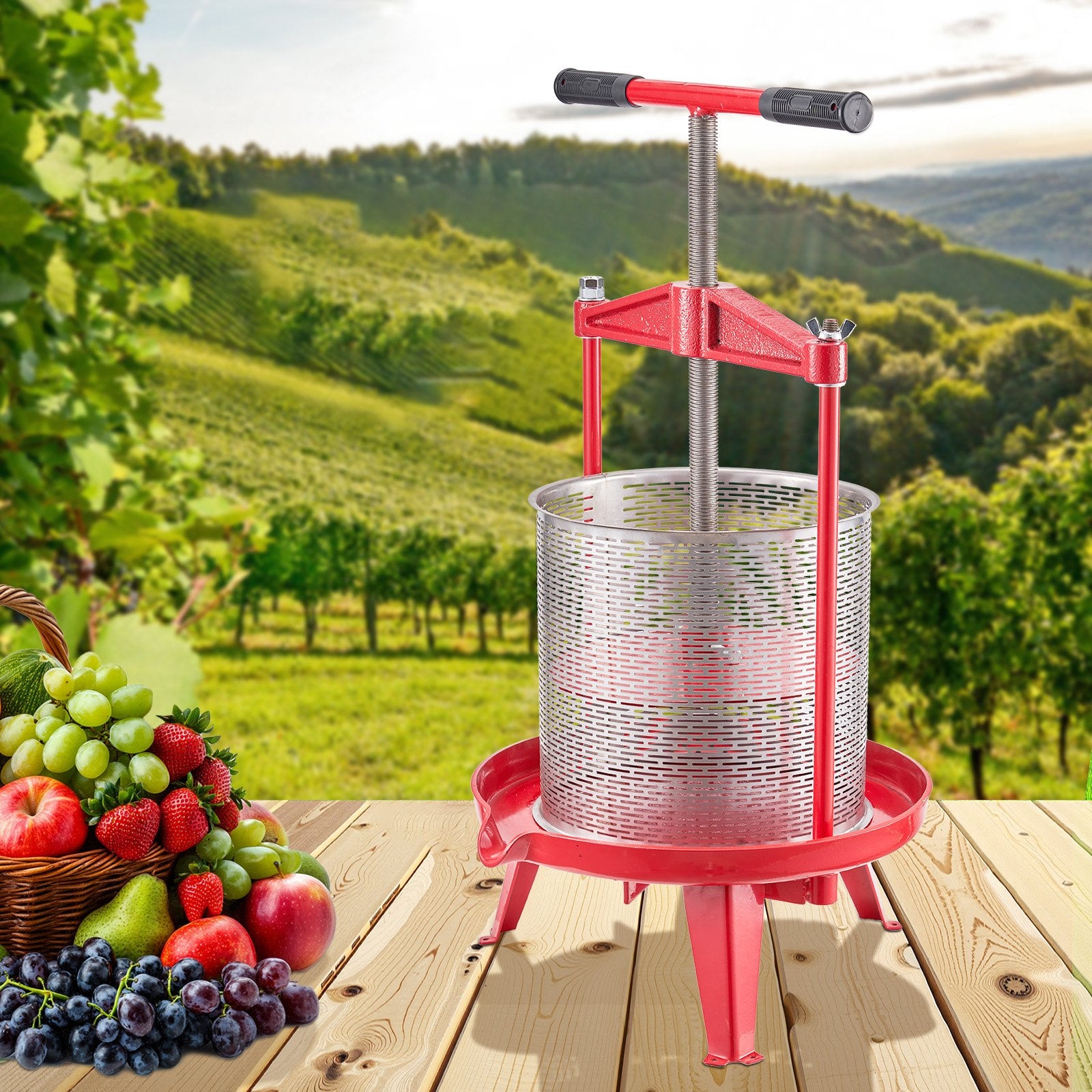 3.69 Gal/14L Fruit Wine Press, Stainless Steel Basket with Cross-beam and Triangular Structure, Manual Juice Maker, Cider Apple Grape Tincture Making Press with T-Handle for Kitchen Home - Image 8
