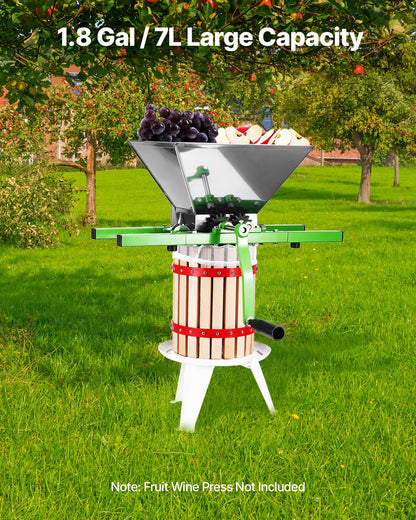 1.8 Gal/7L Fruit and Apple Crusher, Large Manual Grinder, Stainless Steel Fruit Scratter Pulper for Wine Cider Apple Grape Pressing, with Roller Handle for Kitchen Home, Green - Image 2