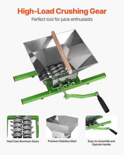 1.8 Gal/7L Fruit and Apple Crusher, Large Manual Grinder, Stainless Steel Fruit Scratter Pulper for Wine Cider Apple Grape Pressing, with Roller Handle for Kitchen Home, Green - Image 3