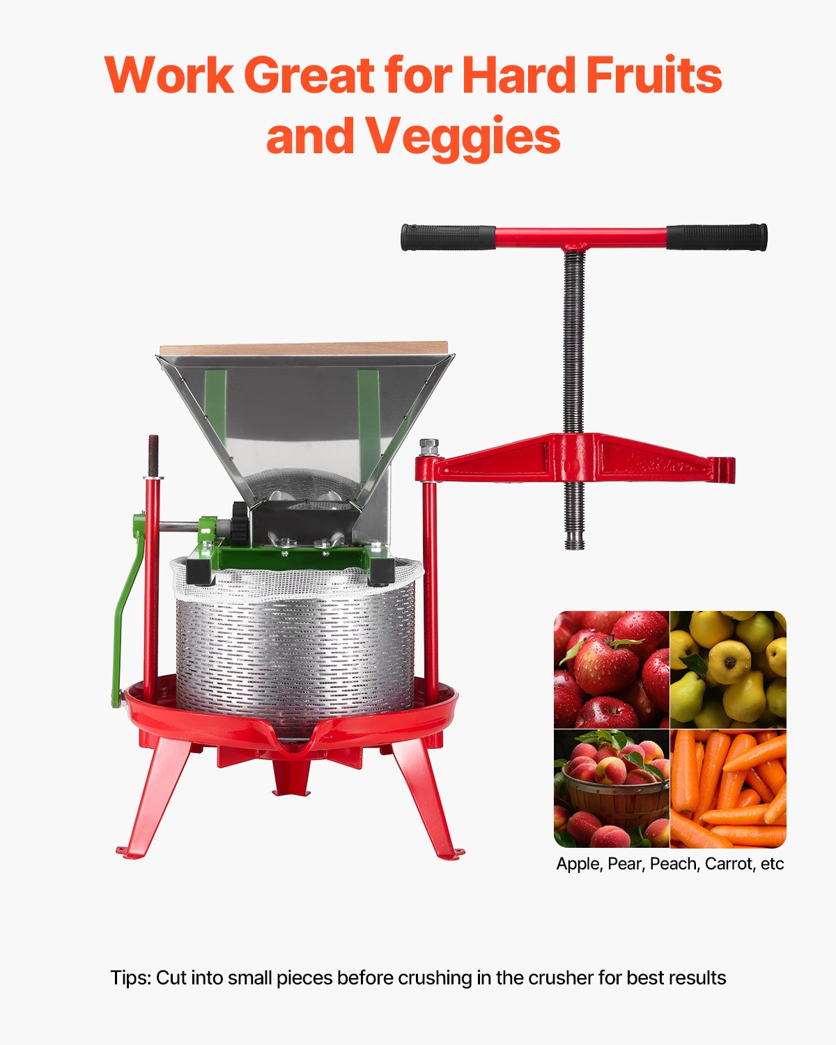 1.8 Gal/7L Fruit and Apple Crusher, Large Manual Grinder, Stainless Steel Fruit Scratter Pulper for Wine Cider Apple Grape Pressing, with Roller Handle for Kitchen Home, Green - Image 4