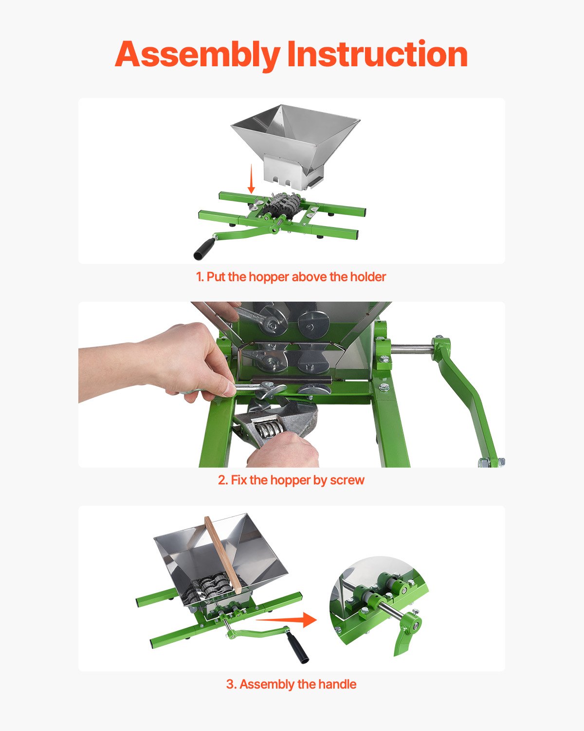 1.8 Gal/7L Fruit and Apple Crusher, Large Manual Grinder, Stainless Steel Fruit Scratter Pulper for Wine Cider Apple Grape Pressing, with Roller Handle for Kitchen Home, Green - Image 5