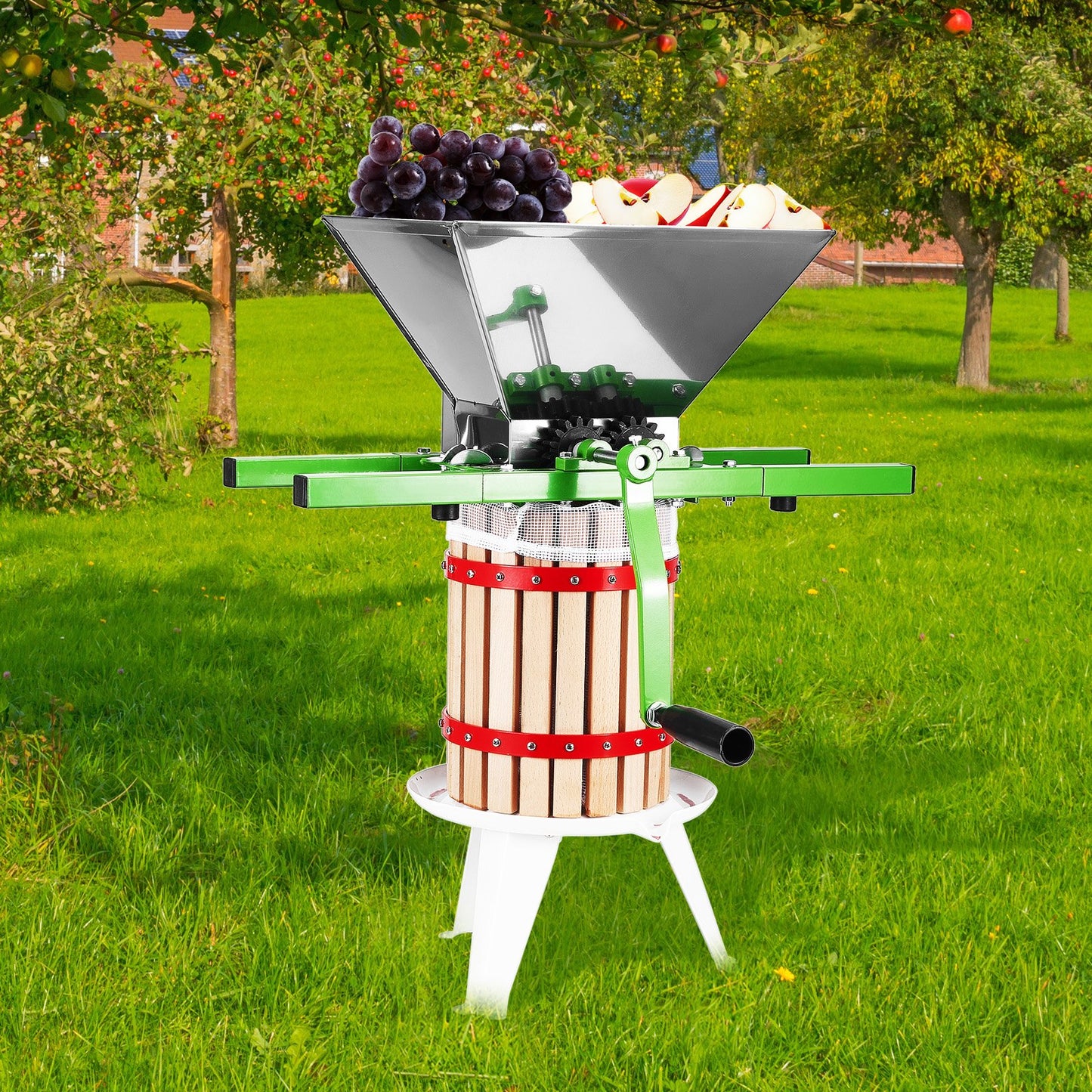 1.8 Gal/7L Fruit and Apple Crusher, Large Manual Grinder, Stainless Steel Fruit Scratter Pulper for Wine Cider Apple Grape Pressing, with Roller Handle for Kitchen Home, Green - Image 8