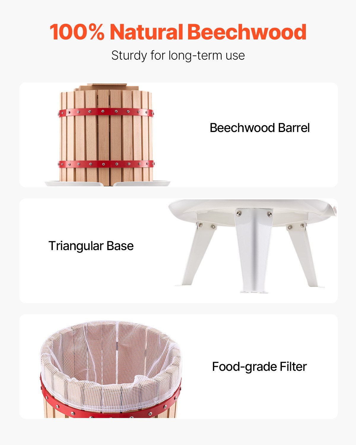 Fruit Wine Press Manual Press for Wine Making 3.2 Gal/12L Wood Basket - Image 3