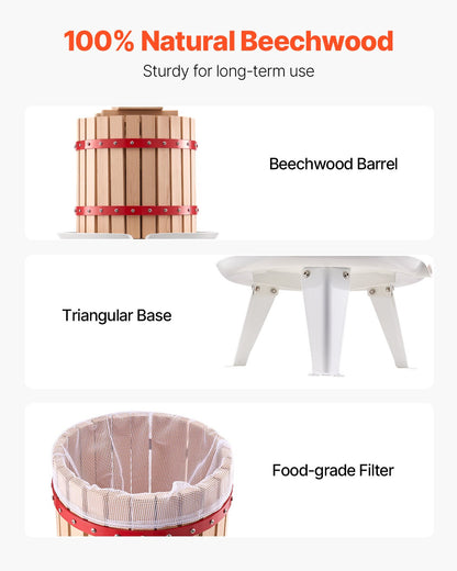 Fruit Wine Press Manual Press for Wine Making 3.2 Gal/12L Wood Basket - Image 3