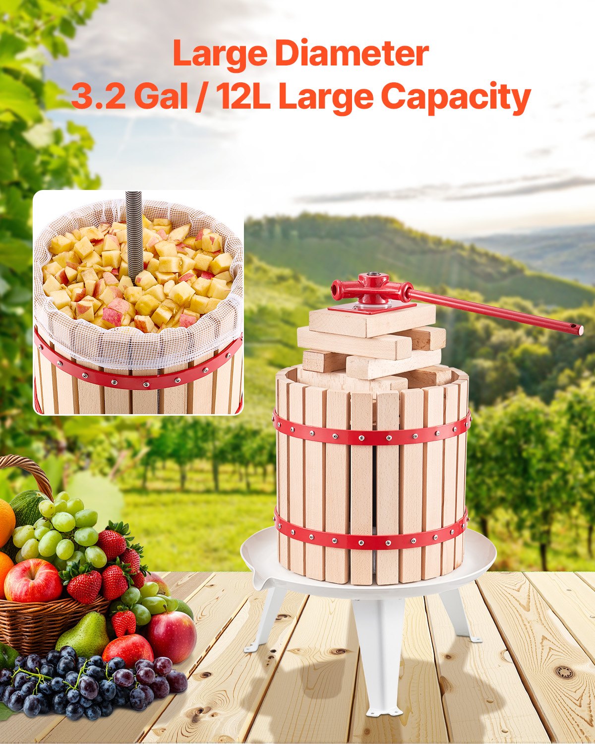 Fruit Wine Press Manual Press for Wine Making 3.2 Gal/12L Wood Basket - Image 5
