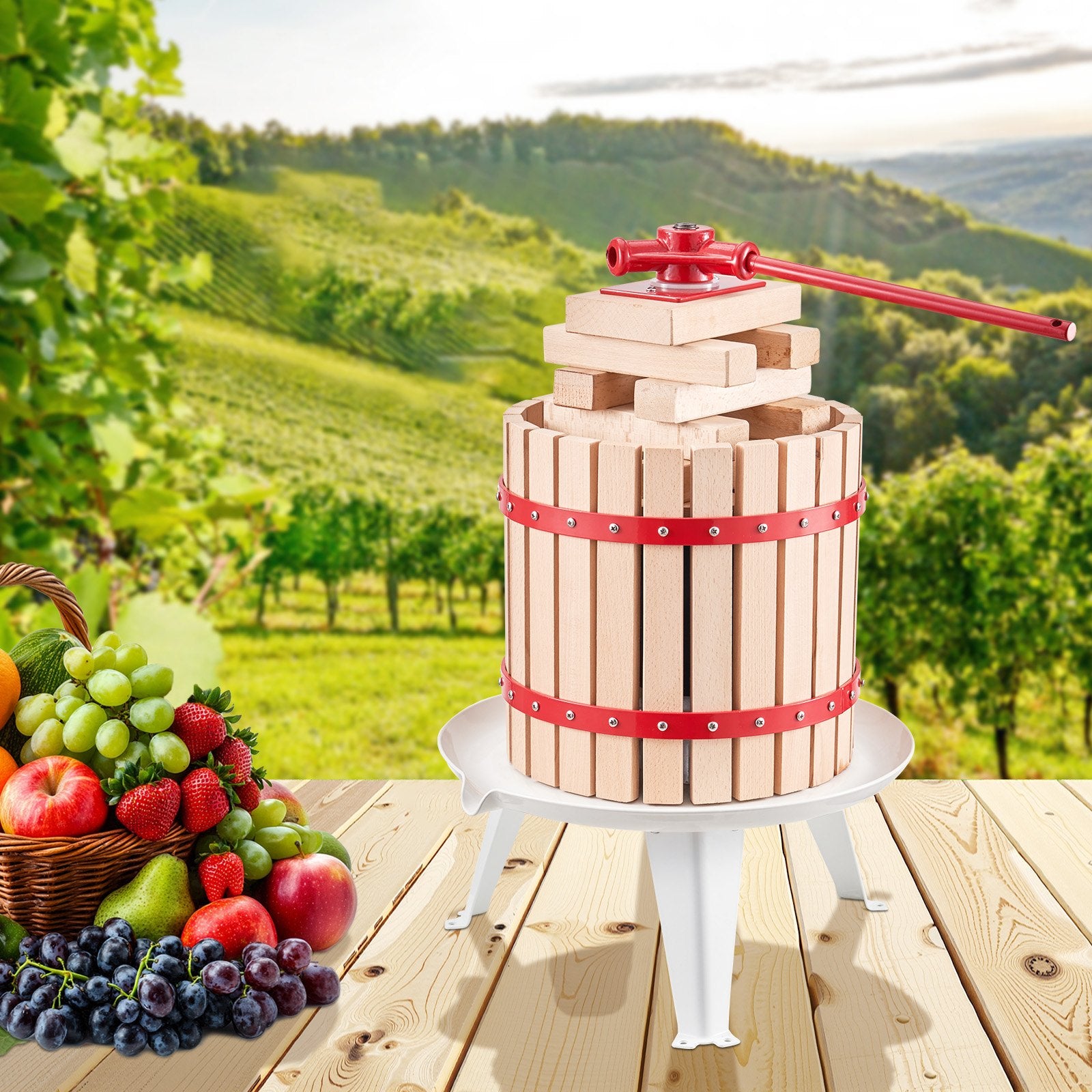 Fruit Wine Press Manual Press for Wine Making 3.2 Gal/12L Wood Basket - Image 8