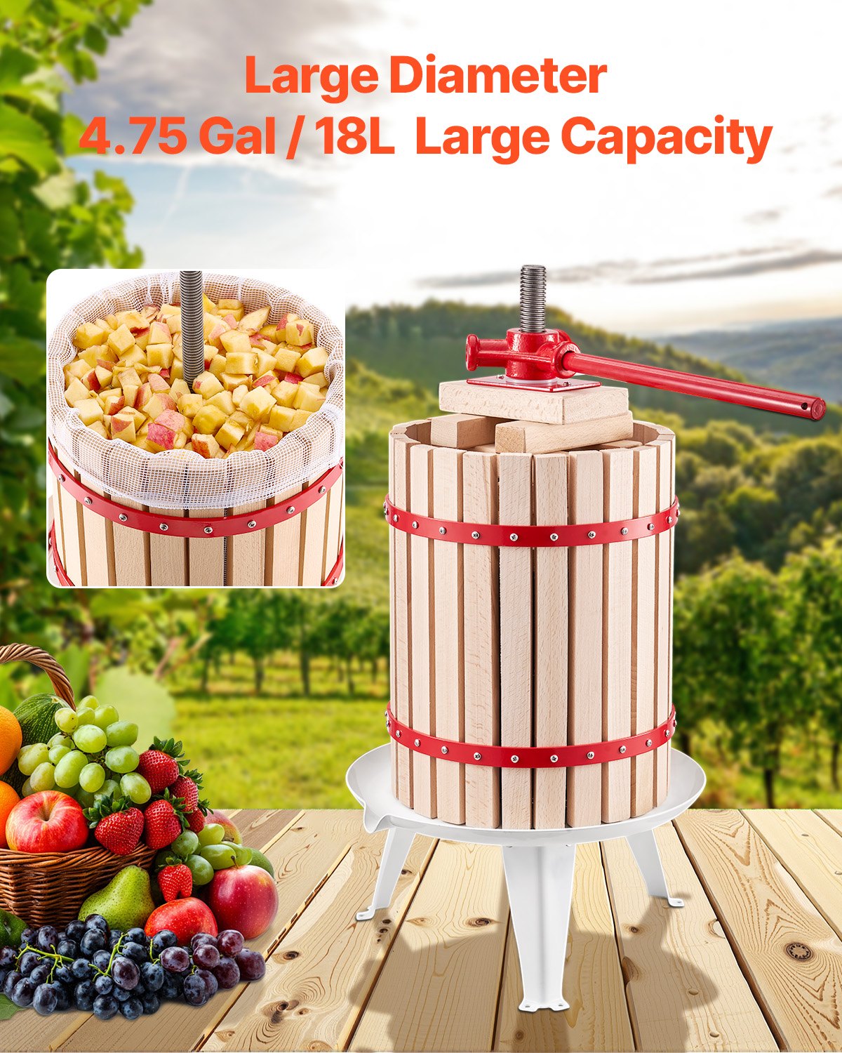 Fruit Wine Press Manual Press for Wine Making 4.75 Gal/18L Wood Basket - Image 5