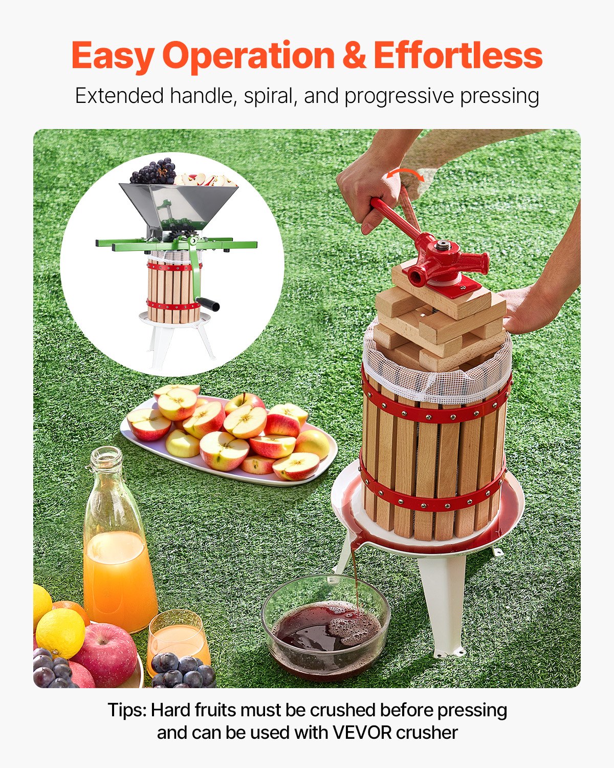 1.6 Gal/6L Fruit Wine Press, Solid Wood Basket with 8 Blocks, Heavy Duty Manual Juice Maker, Cider Apple Grape Tincture Honey Olive Oil Making Press with Handle for Kitchen, Home - Image 4