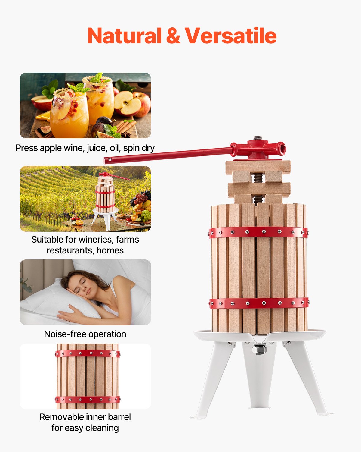 1.6 Gal/6L Fruit Wine Press, Solid Wood Basket with 8 Blocks, Heavy Duty Manual Juice Maker, Cider Apple Grape Tincture Honey Olive Oil Making Press with Handle for Kitchen, Home - Image 6