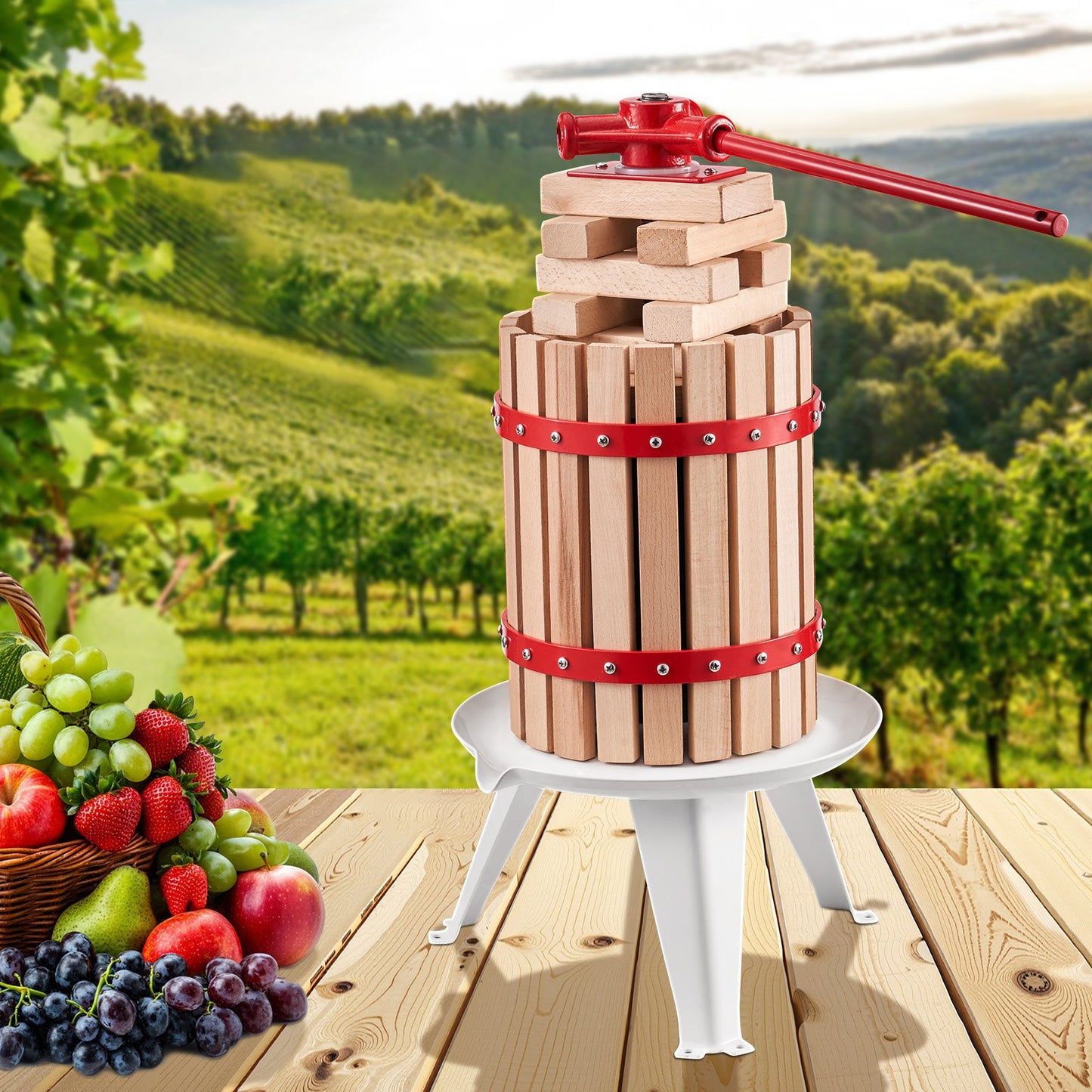 1.6 Gal/6L Fruit Wine Press, Solid Wood Basket with 8 Blocks, Heavy Duty Manual Juice Maker, Cider Apple Grape Tincture Honey Olive Oil Making Press with Handle for Kitchen, Home - Image 8