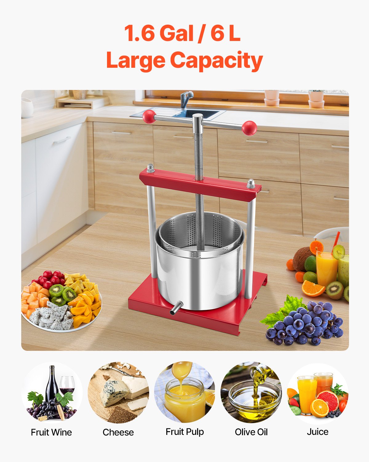 Fruit Wine Press Manual Press for Wine Making 1.6 Gal/6L Stainless Steel - Image 3