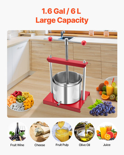 Fruit Wine Press Manual Press for Wine Making 1.6 Gal/6L Stainless Steel - Image 3