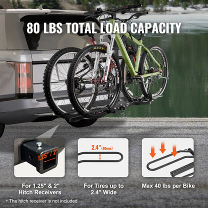 2-Bike Rack Hitch Mount Folding Carrier Car Truck SUV 1.25 - Image 2
