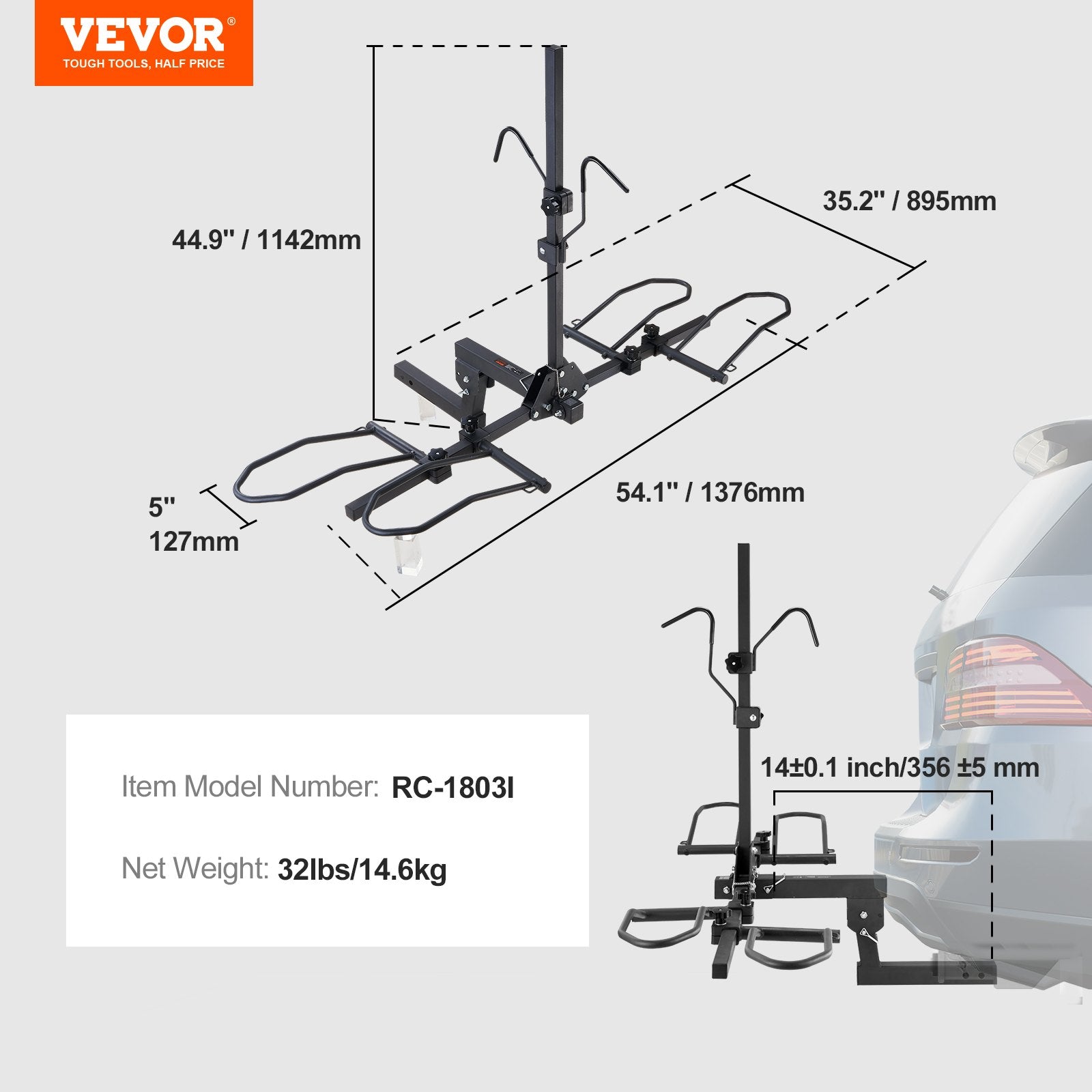2-Bike Rack Hitch Mount 160lbs Folding Carrier Car Truck SUV 2 - Image 7