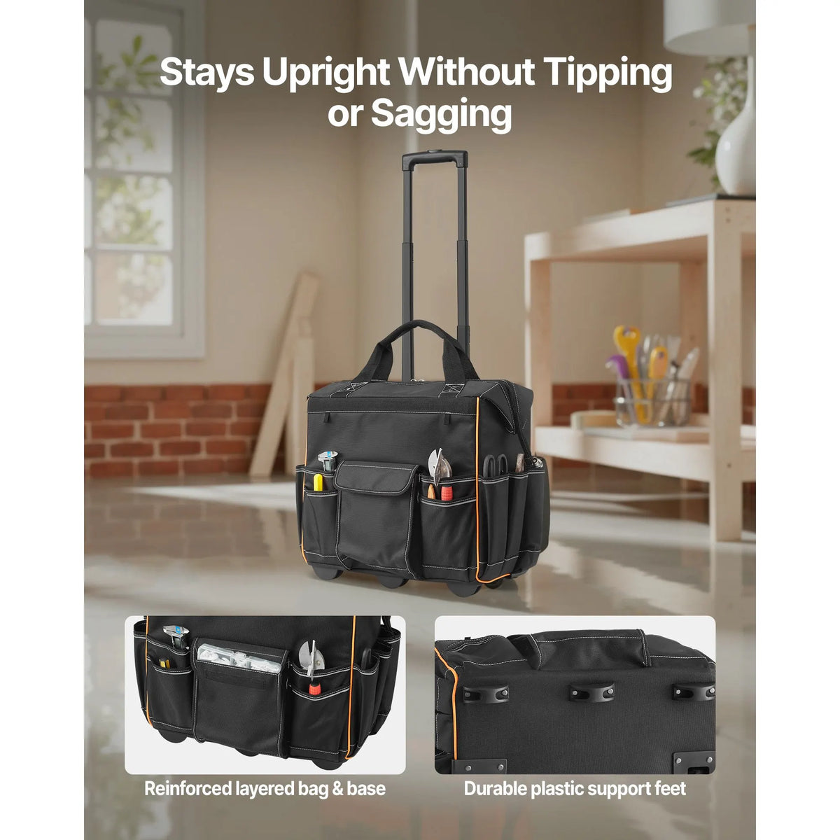 Rolling Tool Bag, 110 lbs Load Capacity, 25 Pockets Heavy Duty Roller Tool Bag with Adjustable Telescoping Handle & Stable Base, Toolbag Organizers with Wheels for Electrician, Construction - Image 5