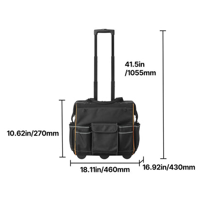 Rolling Tool Bag, 110 lbs Load Capacity, 25 Pockets Heavy Duty Roller Tool Bag with Adjustable Telescoping Handle & Stable Base, Toolbag Organizers with Wheels for Electrician, Construction - Image 8
