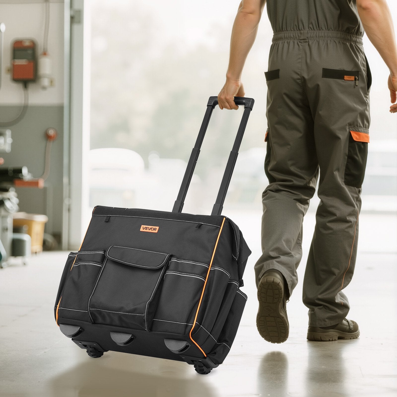 Rolling Tool Bag, 110 lbs Load Capacity, 25 Pockets Heavy Duty Roller Tool Bag with Adjustable Telescoping Handle & Stable Base, Toolbag Organizers with Wheels for Electrician, Construction - Image 8