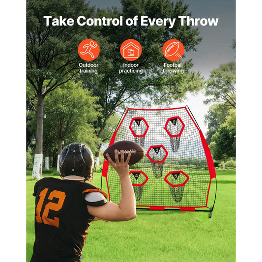 2133.6 x 2133.6mm Football Trainer Throwing Net, Training Throwing Target Practice Net with 5 Target Pockets, Knotless Net Includes Straps and Portable Carry Case, Improve QB Throwing Accuracy - Image 2