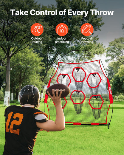 2438.4x2438.4mm Football Trainer Throwing Net, Training Throwing Target Practice Net with 6 Target Pockets, Knotless Net Includes Straps and Portable Carry Case, Improve QB Throwing Accuracy,Red - Image 2
