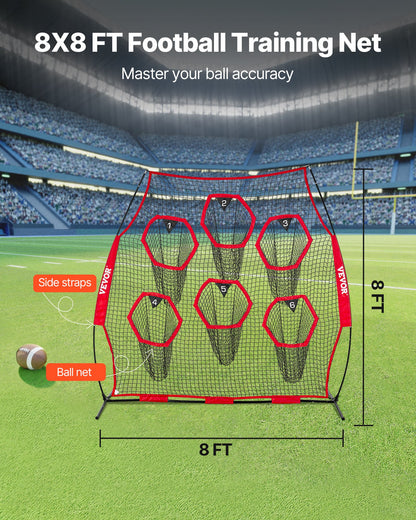 2438.4x2438.4mm Football Trainer Throwing Net, Training Throwing Target Practice Net with 6 Target Pockets, Knotless Net Includes Straps and Portable Carry Case, Improve QB Throwing Accuracy,Red - Image 3