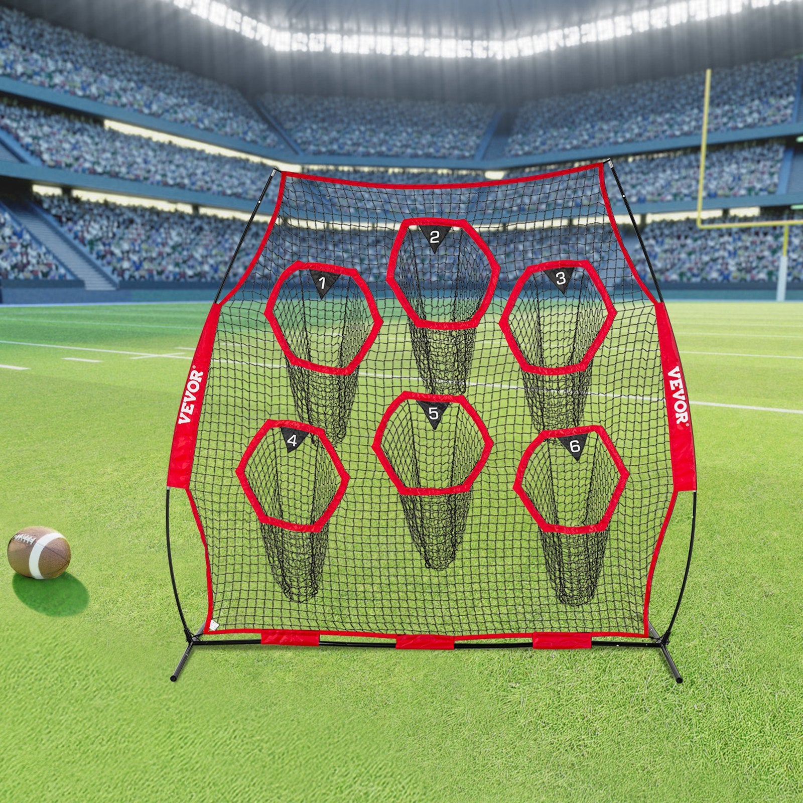 2438.4x2438.4mm Football Trainer Throwing Net, Training Throwing Target Practice Net with 6 Target Pockets, Knotless Net Includes Straps and Portable Carry Case, Improve QB Throwing Accuracy,Red - Image 8