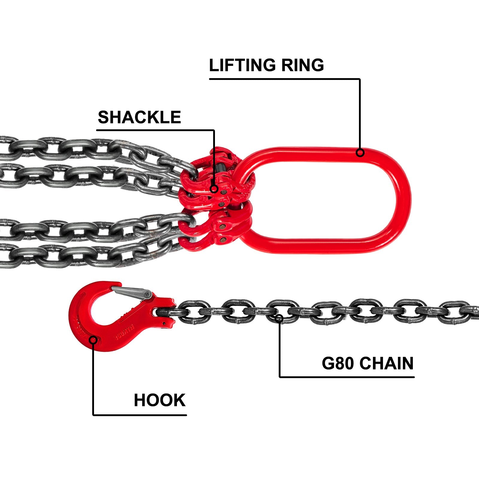 4 Legs Lifting Hook Chain Sling 2Mx8MM, 4T Lifting Chain Sling Legs Steel Factories Steel Powder Coating Lifting Chain High Temperature Resistance - Image 3