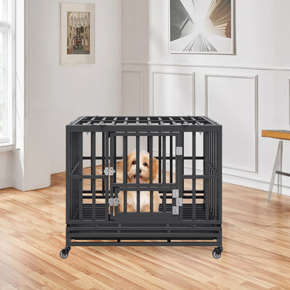 Heavy Duty Dog Crate 38 in Metal Dog Kennel with Wheels and Removable Tray - Image 8