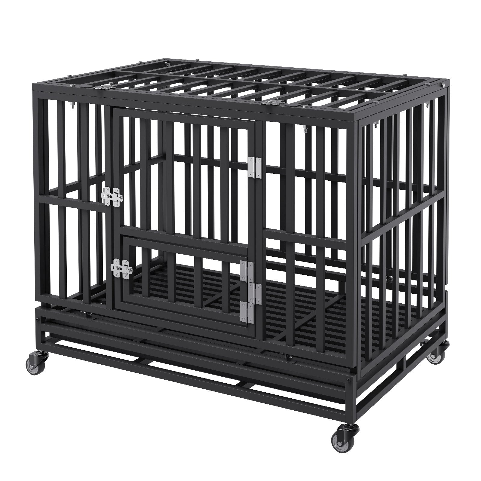 Heavy Duty Dog Crate 38 in Metal Dog Kennel with Wheels and Removable Tray - Image 9
