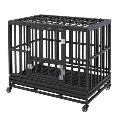 Heavy Duty Dog Crate 38 in Metal Dog Kennel with Wheels and Removable Tray - Image 9