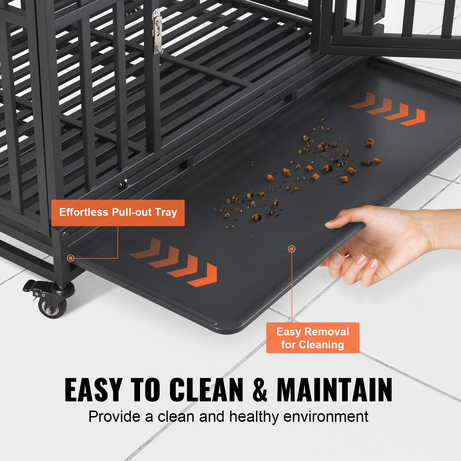 47 Inch Heavy Duty Dog Crate, Indestructible Dog Crate, 3-Door Heavy Duty Dog Kennel for Medium to Large Dogs with Lockable Wheels and Removable Tray, High Anxiety Dog Crate for Indoor & Outdoor - Image 6