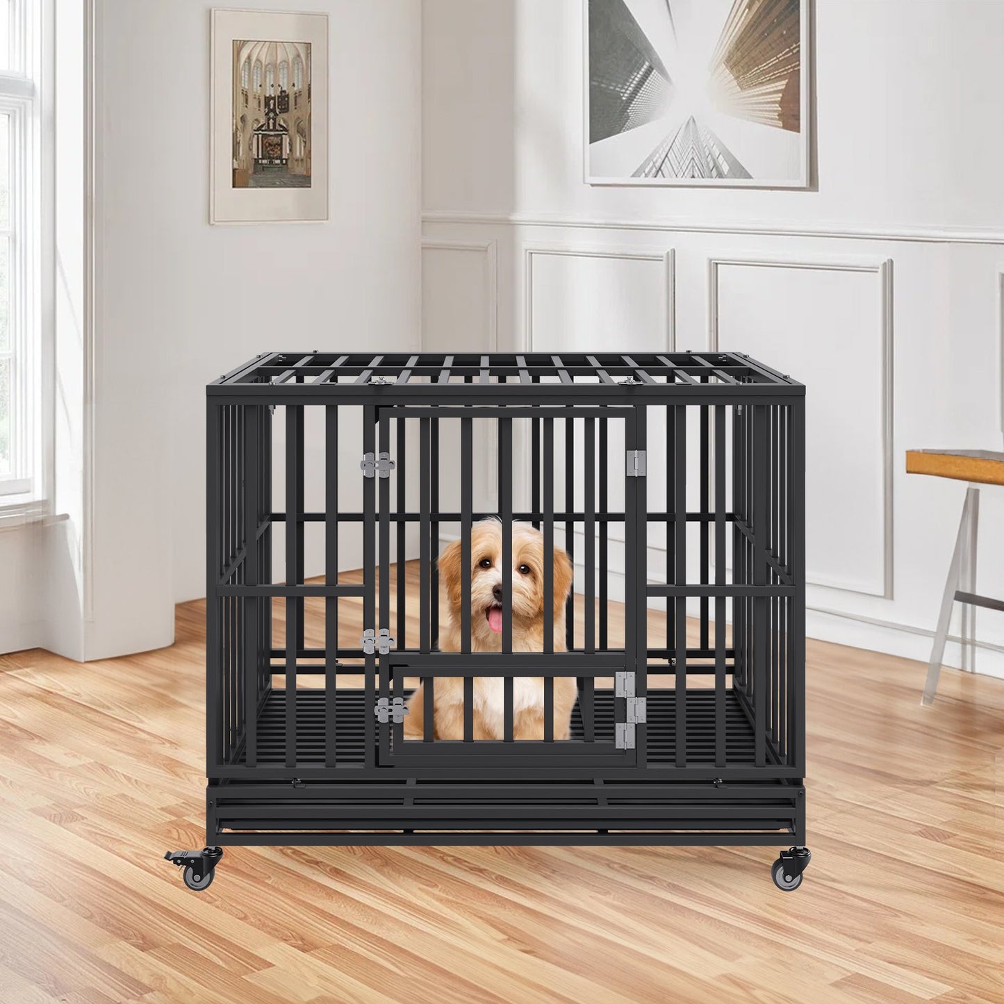 47 Inch Heavy Duty Dog Crate, Indestructible Dog Crate, 3-Door Heavy Duty Dog Kennel for Medium to Large Dogs with Lockable Wheels and Removable Tray, High Anxiety Dog Crate for Indoor & Outdoor - Image 8