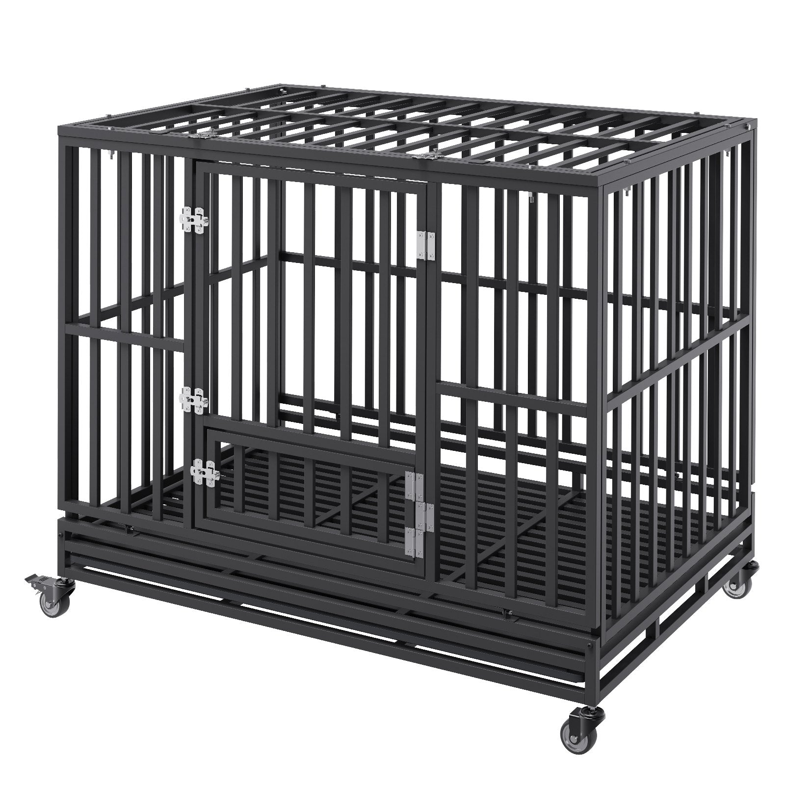 47 Inch Heavy Duty Dog Crate, Indestructible Dog Crate, 3-Door Heavy Duty Dog Kennel for Medium to Large Dogs with Lockable Wheels and Removable Tray, High Anxiety Dog Crate for Indoor & Outdoor - Image 9