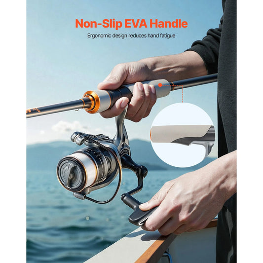Rod and Fishing Reel Combo, IM6 Fiberglass & Carbon Fiber Spinning Rod and Reel Combo, Bass Fishing Pole with 2m Two-Piece Rods, 6+1 Ball Bearings, Stainless Steel Guides with Ceramic Rings - Image 6