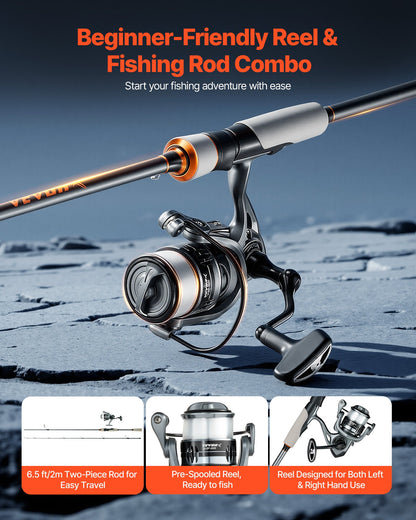 Rod and Fishing Reel Combo, IM6 Fiberglass & Carbon Fiber Spinning Rod and Reel Combo, Bass Fishing Pole with 2m Two-Piece Rods, 6+1 Ball Bearings, Stainless Steel Guides with Ceramic Rings - Image 2