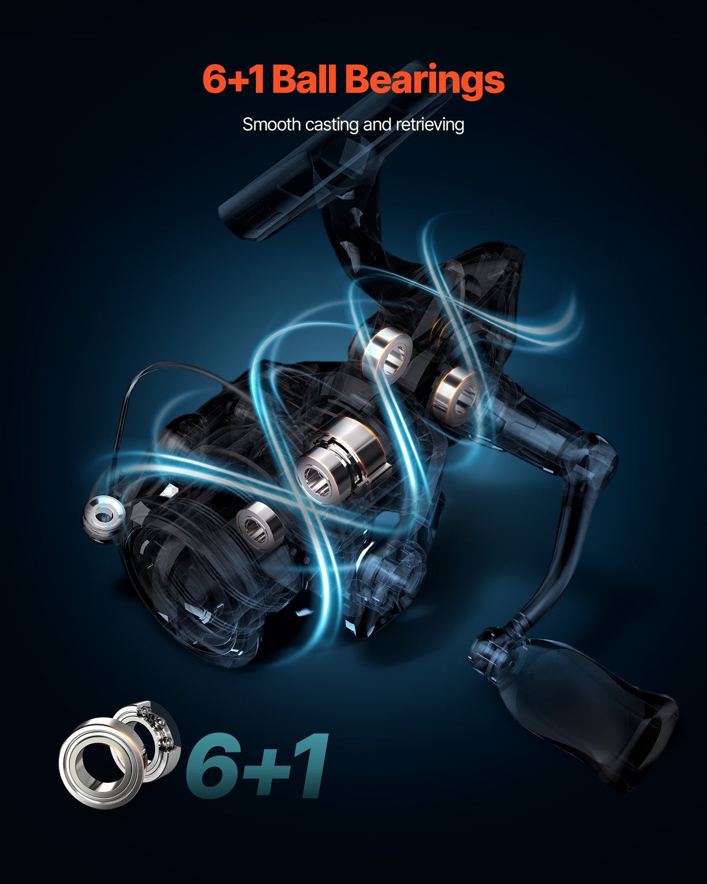 Rod and Fishing Reel Combo, IM6 Fiberglass & Carbon Fiber Spinning Rod and Reel Combo, Bass Fishing Pole with 2m Two-Piece Rods, 6+1 Ball Bearings, Stainless Steel Guides with Ceramic Rings - Image 5