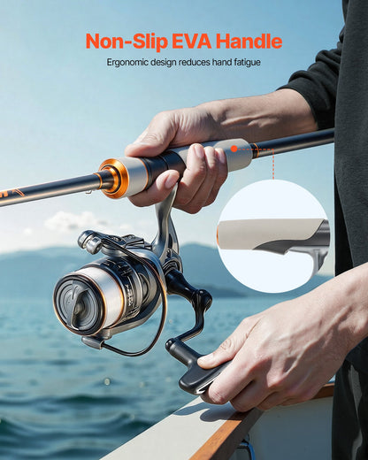 Rod and Fishing Reel Combo, IM6 Fiberglass & Carbon Fiber Spinning Rod and Reel Combo, Bass Fishing Pole with 2m Two-Piece Rods, 6+1 Ball Bearings, Stainless Steel Guides with Ceramic Rings - Image 6