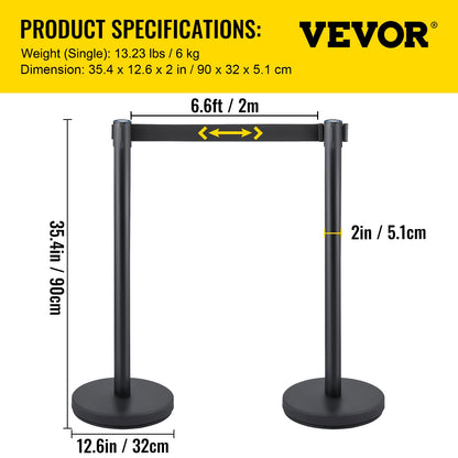 Crowd Control Stanchion, Set of 6 Pieces Stanchion Set, Stanchion Set with 6.6 ft/2 m Black Retractable Belt, Black Crowd Control Barrier with Concrete and Metal Base – Easy Connect Assembly - Image 7