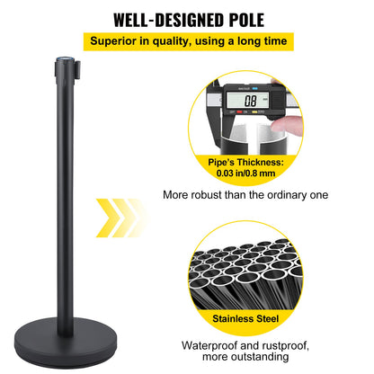 Crowd Control Stanchion, Set of 6 Pieces Stanchion Set, Stanchion Set with 6.6 ft/2 m Red Retractable Belt, Crowd Control Barrier with Rubber Base – Easy Connect Assembly for Crowd Control (Black) - Image 3