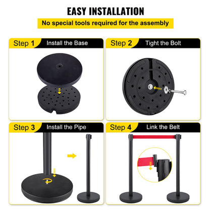 Crowd Control Stanchion, Set of 6 Pieces Stanchion Set, Stanchion Set with 6.6 ft/2 m Red Retractable Belt, Crowd Control Barrier with Rubber Base – Easy Connect Assembly for Crowd Control (Black) - Image 6